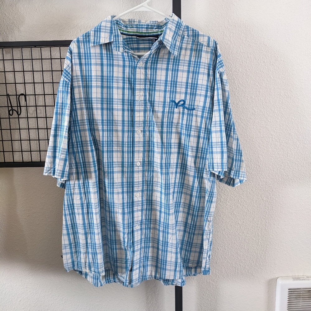 Men's Rocawear Short Sleeve Dress Shirt Blue and White